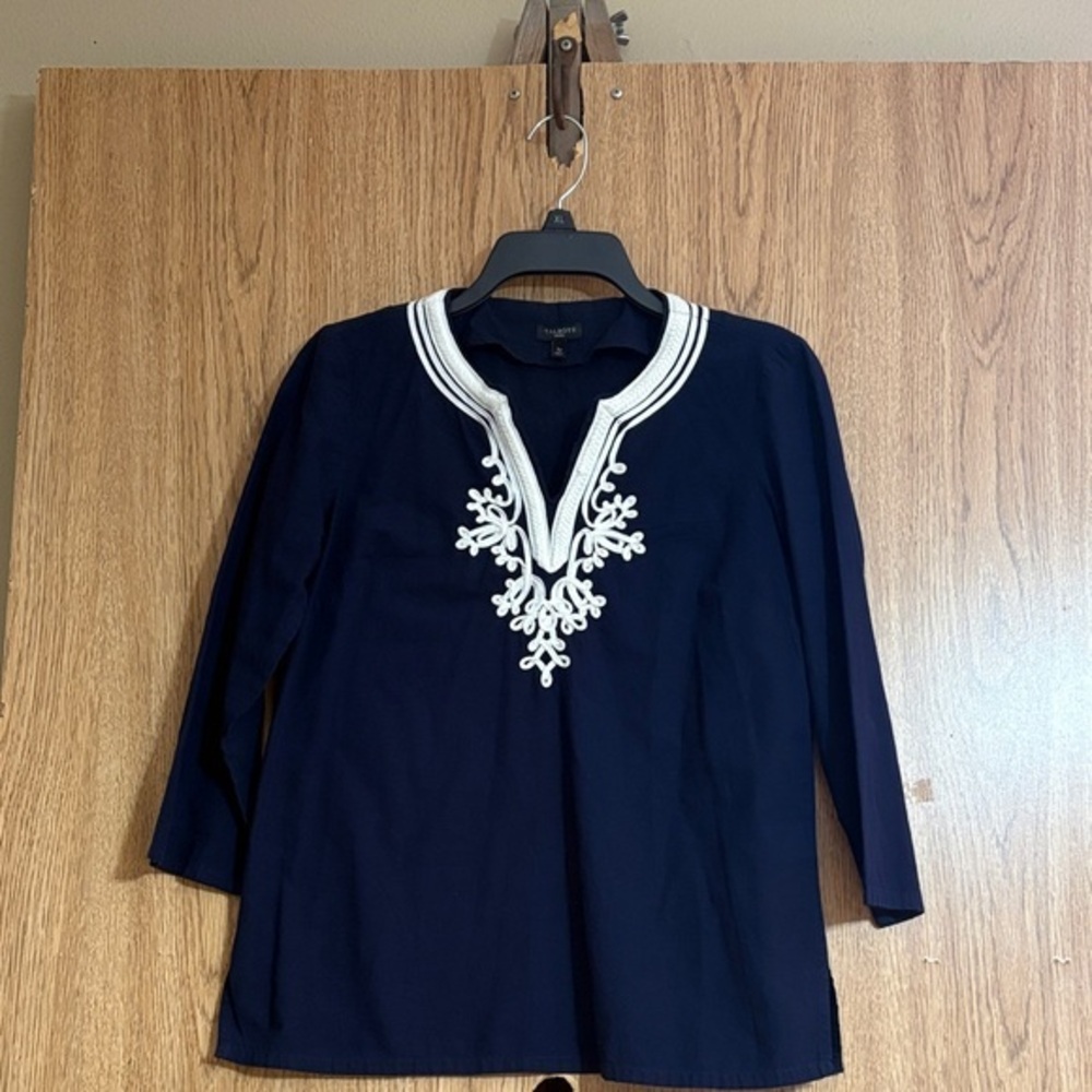 Talbots Navy Tunic with White Embroidery